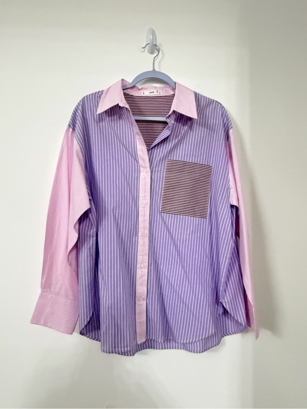 Mango Lavender and Pink Striped Button-Down Shirt